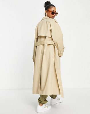 ASOS DESIGN longline trench coat in stone