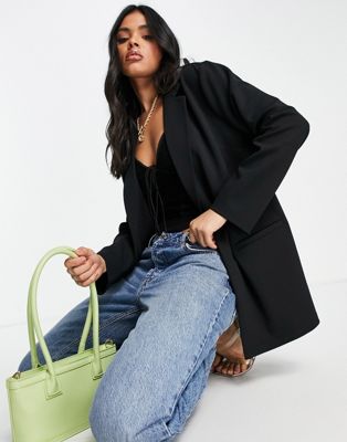 ASOS DESIGN jersey slouchy suit blazer in black
