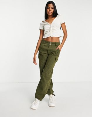 Stradivarius textured 90s ruched shirt in ecru