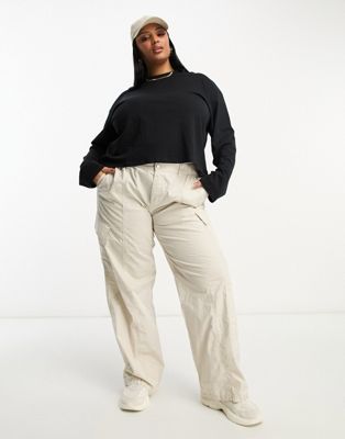 ASOS DESIGN Curve boxy high neck long sleeve T-shirt in black