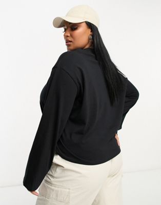ASOS DESIGN Curve boxy high neck long sleeve T-shirt in black