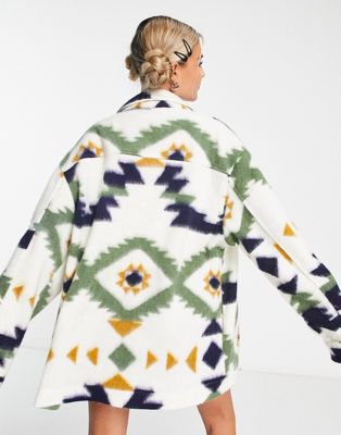 Reclaimed Vintage inspired unisex shacket in pattern in cream