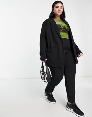 ASOS DESIGN Curve jersey slouchy suit blazer in black