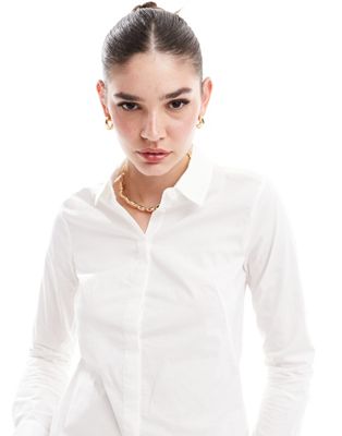 ASOS DESIGN long sleeve fitted shirt in white