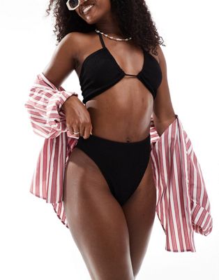 ASOS DESIGN mix and match crinkle high leg high waist bikini bottom in black