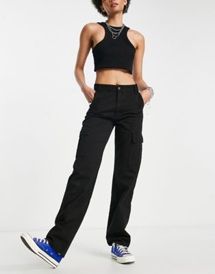 Stradivarius Tall straight leg cargo pants in black