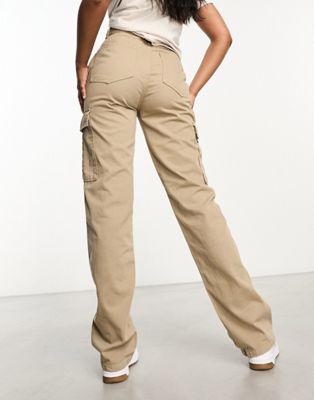 Stradivarius straight leg cargo pants in stone