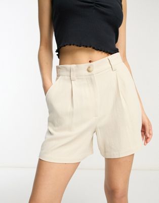 ASOS DESIGN Petite dad short with linen in stone