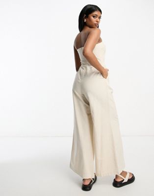 ASOS DESIGN bandeau linen look jumpsuit with detachable straps in oatmeal