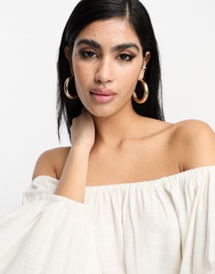 ASOS DESIGN linen off shoulder top in ivory