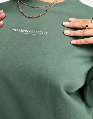 ASOS Weekend Collective oversized sweatshirt with large back logo in khaki