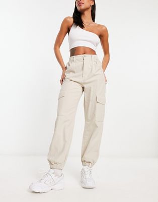 Bershka cuffed cargo pants in stone