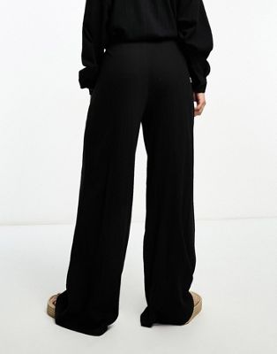 ASOS DESIGN crinkle shirred waist wide leg pants in black - part of a set