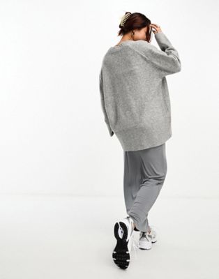 ASOS DESIGN boyfriend cardigan with button front in gray