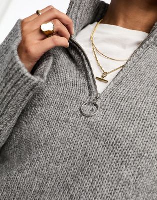 ASOS DESIGN relaxed sweater with zip collar in gray