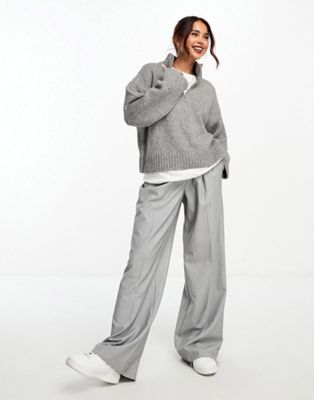 ASOS DESIGN relaxed sweater with zip collar in gray