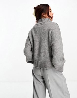 ASOS DESIGN relaxed sweater with zip collar in gray