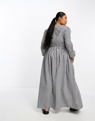 ASOS DESIGN Curve exclusive gathered waist batwing maxi dress in gingham