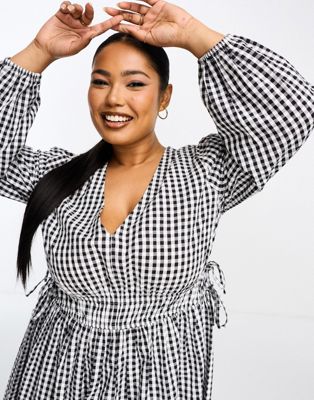 ASOS DESIGN Curve exclusive gathered waist batwing maxi dress in gingham