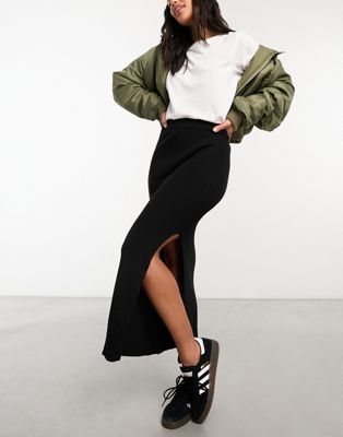 ASOS DESIGN knitted rib midi skirt in black - part of a set