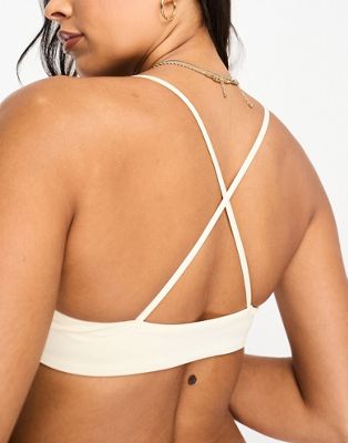 ASYOU clean cross neck bikini top in off white