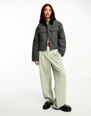 ASOS DESIGN cropped canvas jacket in charcoal