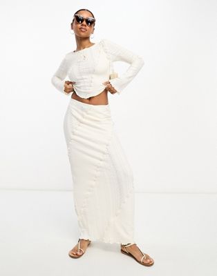 Miss Selfridge mix texture long sleeve top in ivory - part of a set
