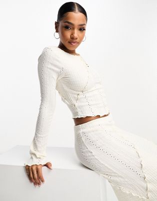 Miss Selfridge mix texture long sleeve top in ivory - part of a set