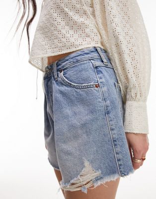 Topshop pleated denim shorts in bleach