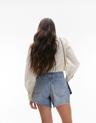 Topshop pleated denim shorts in bleach