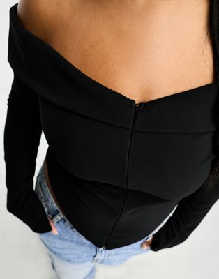 ASOS DESIGN Curve off shoulder top with double ended zip in black