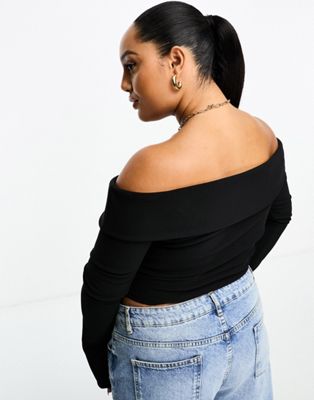 ASOS DESIGN Curve off shoulder top with double ended zip in black