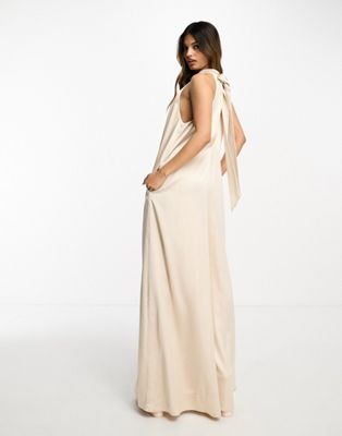 ASOS DESIGN high neck satin jumpsuit in champagne
