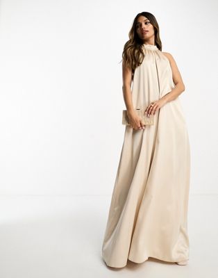 ASOS DESIGN high neck satin jumpsuit in champagne
