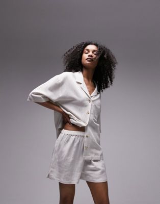 Topshop linen look shirt and shorts pajama set in oatmeal