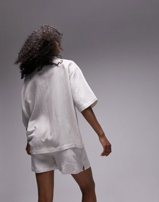 Topshop linen look shirt and shorts pajama set in oatmeal
