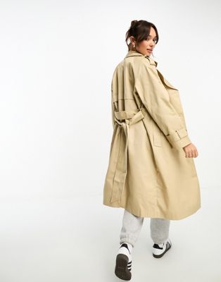 ASOS DESIGN longline trench in stone