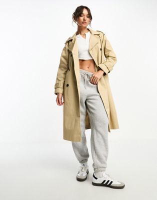 ASOS DESIGN longline trench in stone