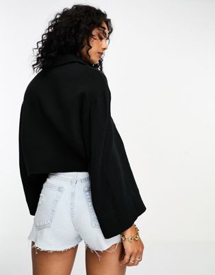 ASOS DESIGN cropped cheesecloth shirt in black