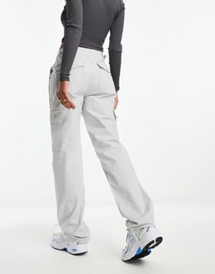 ASOS DESIGN clean cargo pants with tab detail in light gray
