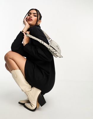ASOS DESIGN super soft volume sleeve turtle neck mini sweater dress in black