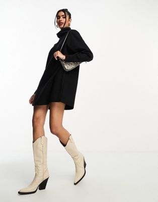 ASOS DESIGN super soft volume sleeve turtle neck mini sweater dress in black