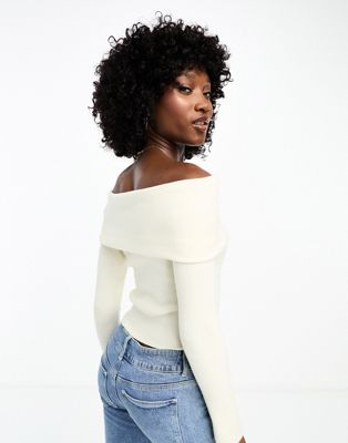 ASOS DESIGN off shoulder sweater in rib in cream