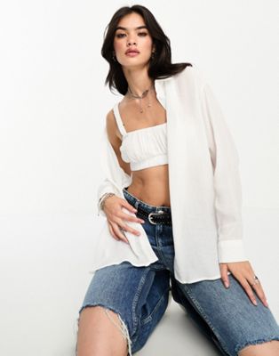 Bershka oversized cotton shirt in white - part of a set