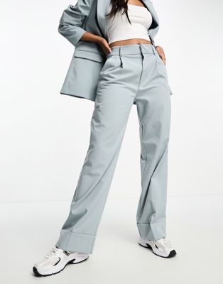Pull&Bear darted wide leg tailored pants in pale blue