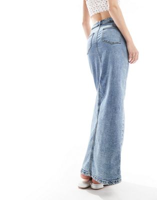 ASOS DESIGN Tall denim maxi skirt with split hem in midwash