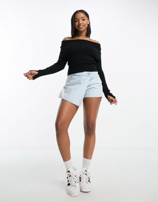 ASOS DESIGN off shoulder sweater in rib in black