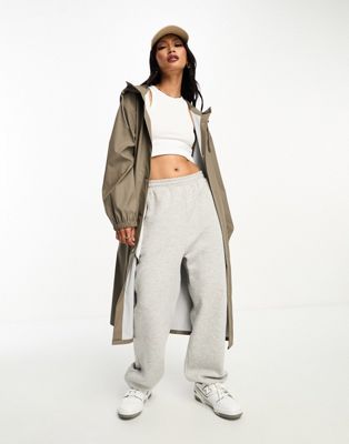 ASOS DESIGN rubberized rain parka coat in mushroom