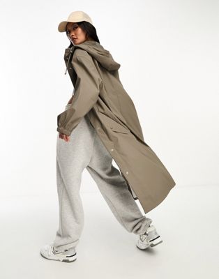 ASOS DESIGN rubberized rain parka coat in mushroom