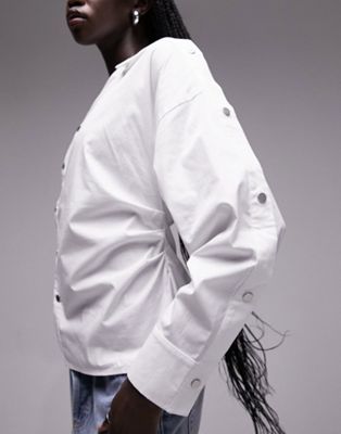 Topshop poplin one shoulder shirt in white